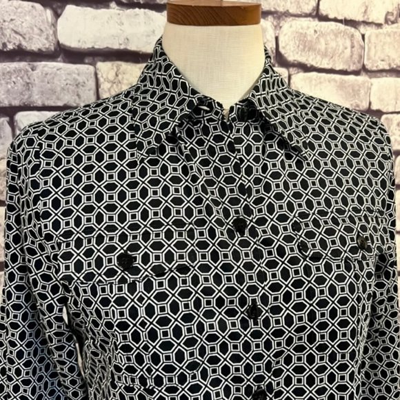 Anne Klein Black & White Long Sleeve Button Bown Blouse Size 6 - Picture 2 of 9
